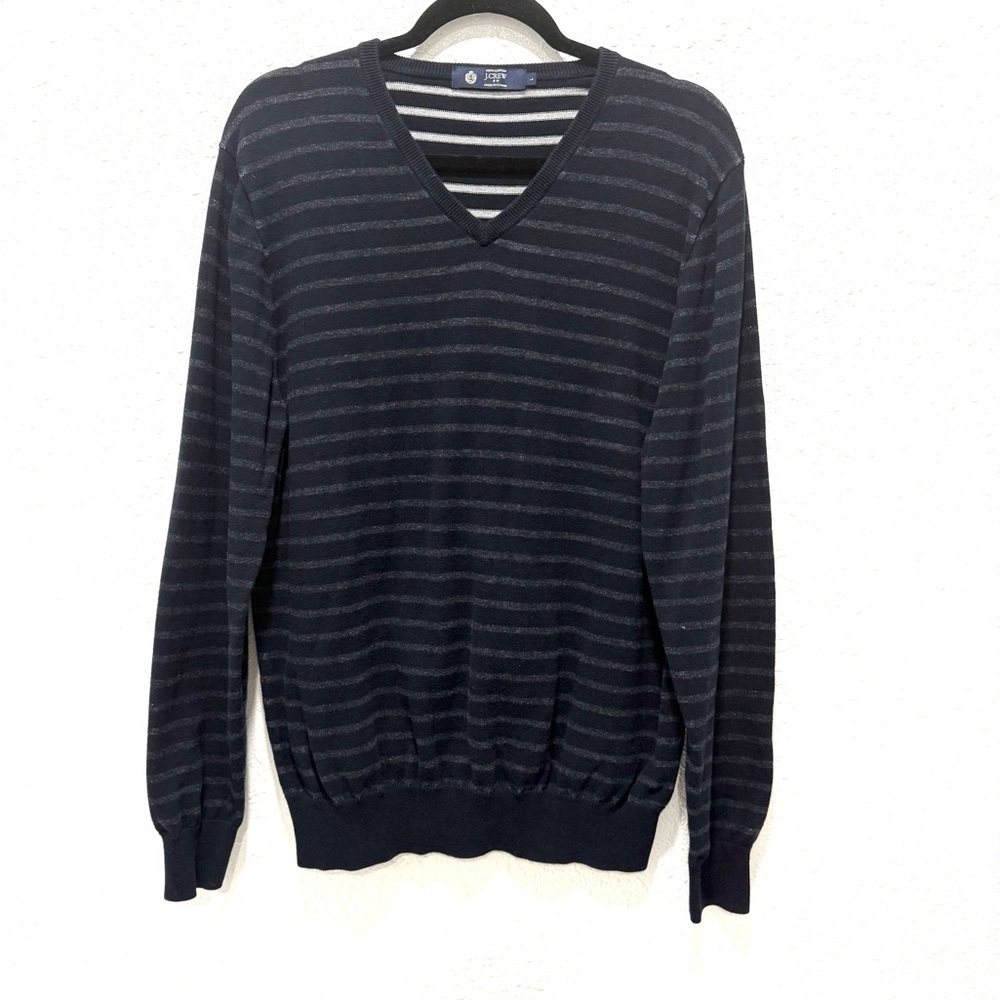 J. Crew Men's 100% cotton Dark Striped V-Neck Sweater L
